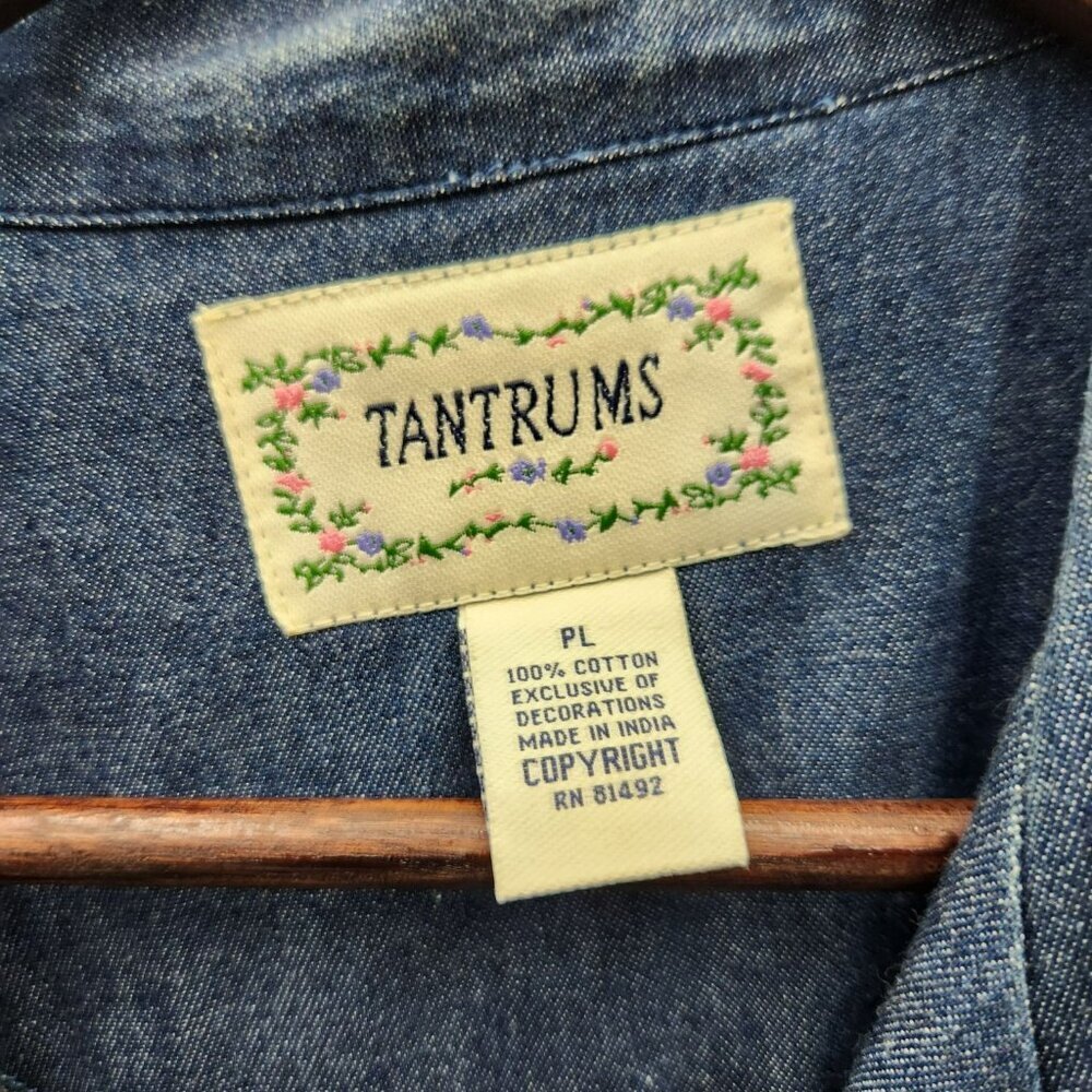 VTG Tantrums Womens Denim Jacket With Floral Embroidery PL Size 100% Cotton Casu - Picture 2 of 5